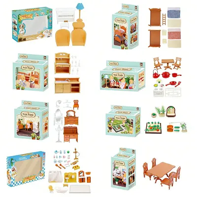 1:12 Mini Dollhouse Furniture Set Miniature Items Forest Family Kitchen Bedroom Living Bathroom Accessories Pretend Play Toys