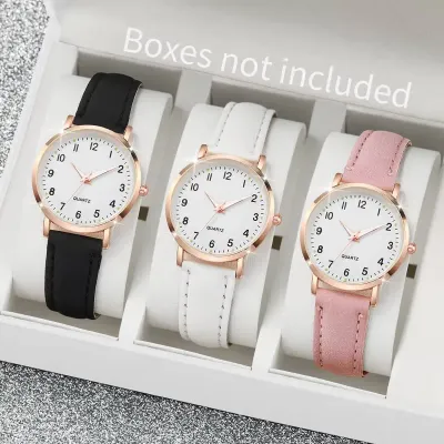 1/3/4/5PCS Fashion Arabic Dial Women Quartz Watch Casual Leather Strap Wristwatch for Girls Clock Gift(Without Box)