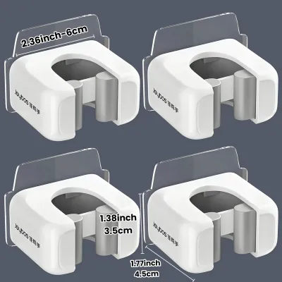 4Pcs Heavy‑Duty Self‑Adhesive Storage Clips No‑Drill Wall Mount Mop Broom Holder Home Bathroom Kitchen Organizer