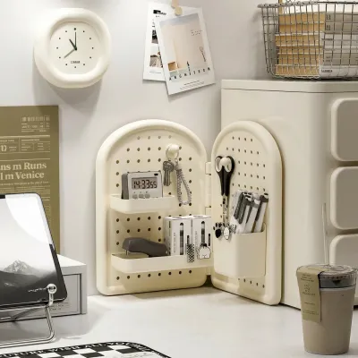 Foldable Storage Rack Multifunctional Desk Corner Organizer Pegboard Desktop Organizer No-Drill Wall Mount Organizer For Dorm