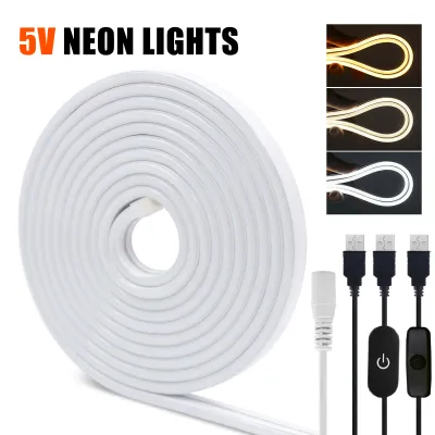 5V USB LED Neon Strip Light Switch Dimmer Kit Waterproof 120LED/m White Warm Natural Room Decoration 0.5m 1m 2m 3m Flexible Lamp
