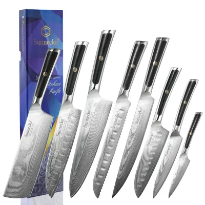 Кухонные ножи Sunnecko Damascus 1‑8 шт./набор, сталь VG10 дамасская, клен, сантоку, ножи для фруктов, чистки, нарезки – японские кухарские инструменты