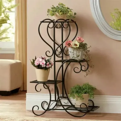 4 Tier Metal Flower Stand Plant Rack, Indoor Outdoor Garden Pot Shelf Display, Herb Holder For Balcony Living Room