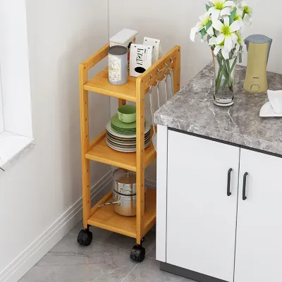 Natural Bamboo Narrow Space Organizer Ultra Slim Storage Cabinet for Kitchen/Bathroom/Refrigerator Multi-Tier Shelves