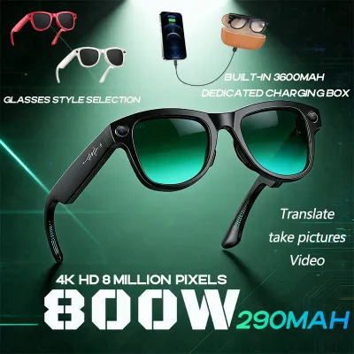 M02 Ultra 800W умные очки‑переводчик, фото‑ и видеозапись, воспроизведение музыки, с зарядным кейсом, SmartGlasses, солнцезащитные очки, для мужчин и женщин