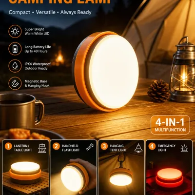 Solar Camping Lantern Rechargeable LED Tent Light 3 Colors+Red SOS Type-C Solar Charging 1500mAh IPX4 Outdoor