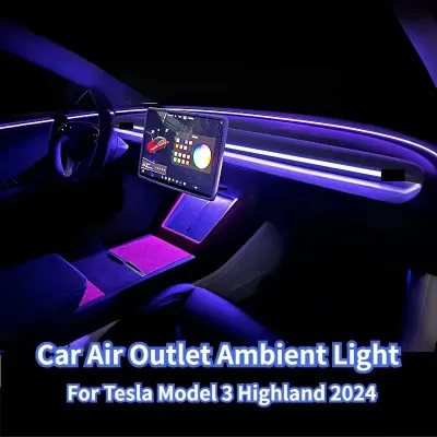Air Outlet Ambient Light for Tesla Model 3 Highland 2024 Instrument Panel USB Acrylic LED Decorative Light Strip Car Accessories