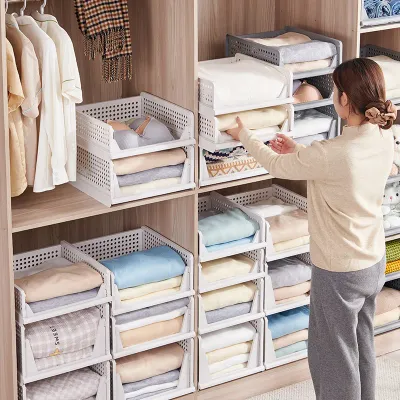 Foldable Stackable Closet Organizer Shelf，50KG Heavy DutyPP Storage Bins with Ventilation Holes ForWardrobe Clothes Organization