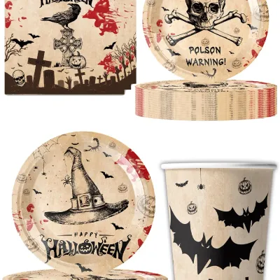 Halloween Party Theme Plates Paper Towels Cups Pumpkins Scary Ghosts Halloween Hats Bats Scorpions Skeletons Spider