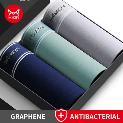 MiiOW 3Pcs Men Boxer Shorts Cotton Men's Panties Graphene Antibacterial Crotch Man Underpants Breathable Summer Men Boxer Briefs