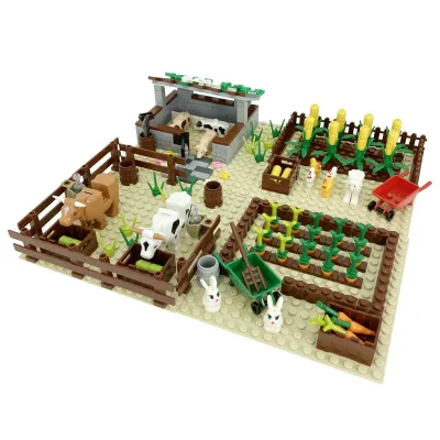 Compatible With LEGO MOC Building Blocks Assembled Small Particle Farm Manor Animal Chicken Coop Corn Radish Creative Scene Toys
