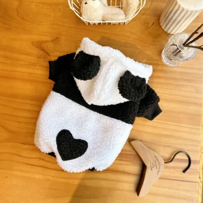 Pet clothes, dog panda costume for Teddy, Pomeranian, and cat, autumn and winter wear, warm with fleece lining, cotton jacket