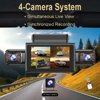 4K 4CH Hidden Car DVR with APP 24H Parking Mode G Sensor Motion Detect Loop Record Time Lapse Stealth Recording Night Vision WDR