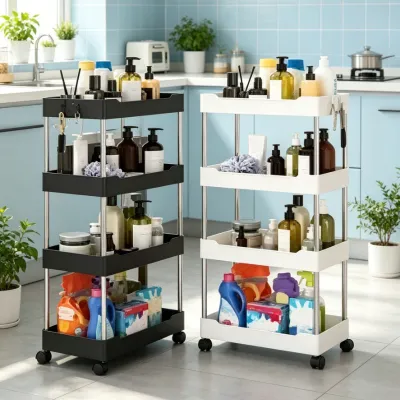 3/4 Tier Movable Storage Rack Rolling Utility Cart Slim Slide Organizer Narrow Space Shelf for Kitchen Bathroom Livingroom