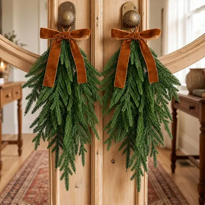 20in Artificial Norfolk Christmas Swag Hanging Xmas Wreath for Front Door Fireplace Wall Home New Year Navidad Room Decoration