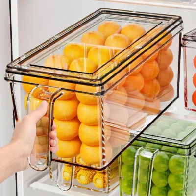 Clear Refrigerator Storage Bins with Lids Stackable Food Containers for Fruits Veggies Meal Prep Plastic Bin Handle for Salad