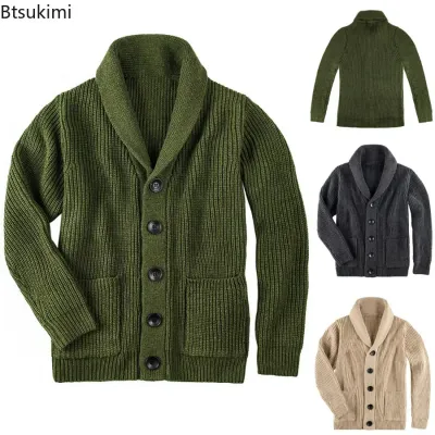 New 2026 Autumn Winter Men Shawl Collar Cardigan Sweater Classic Male Warm Sweater Cotton Pullover Mens Knitwear Clothes Male