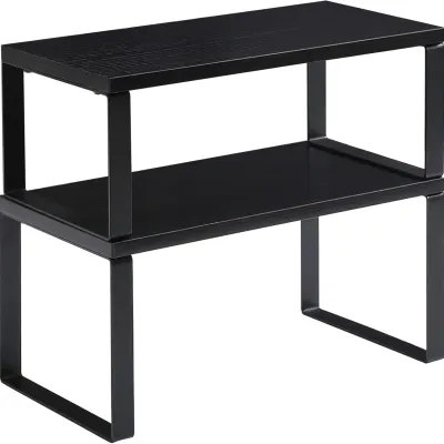 Countertop Shelf Organizer Set of 2, Kitchen Spice Racks Stackable, Storage for Cupboard Sink Pantry Bathroom, Black Metal