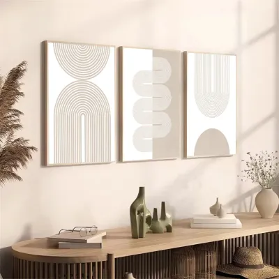 Modern Minimalist Wall Art Geometric Beige Boho Line Canvas Painting Bohemian Poster Prints Pictures Bedroom Living Room Decor