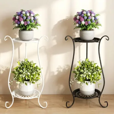 Elegant  Metal Flower Stand, European Style Floor Plant Display Rack, Multi-tier Flower Pot Holder for Home Garden Balcony