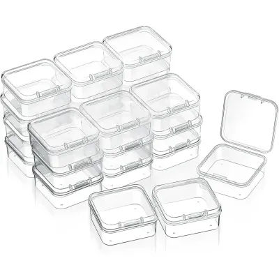 24 Pack Small Clear Plastic Bead Storage Containers with Hinged Lid for Jewelry Crafts Hardware Organizer Box
