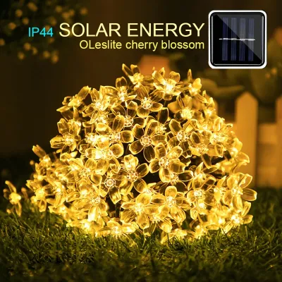 Solar Cherry Blossom LED String Lights Indoor Outdoor Waterproof for Garden Balcony Patio Wedding Christmas Party Decor
