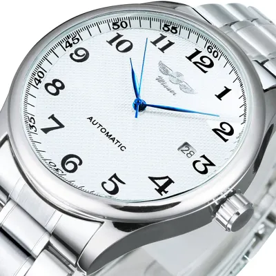 WINNER Minimalist Automatic Watch for Men Blue Pointers Top Brand Luxury Business Mechanical Watches Stainless Steel Strap Clock