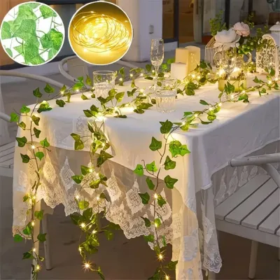 12M100LED Ivy Leaf Vine String Lights, 8 Lighting Modes, Solar Waterproof Outdoor Decor Light for Garden Patio Wedding Party