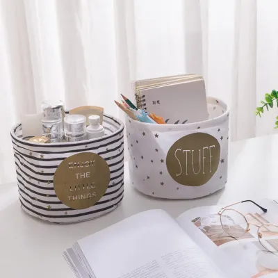 1Pcs Foldable Desk Storage Basket Cotton Fabric Large Capacity Storage Bin for Home Organization Cotton Basket