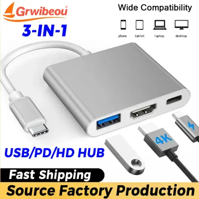 Grwibeou 3in1 Type C TO USB 3.0 Type C PD HDMI Hub for Mac MacBook Air XPS IPad Pro Galaxy S20 Samsung Dex Projector TV Monitor
