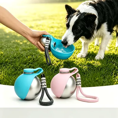 Dog Water Bottle Stainless Steel 285ml Portable Dog Drinker Leak Proof Feeder Dog Bottle 2 in 1 Silicon Bowl Travel Pet Supplies
