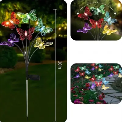 1pcs Garden Solar Butterfly Lights Outdoor 6LED Decor Light Waterproof Stake Lights for Yard Pathway Patio