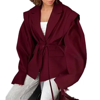 Women's Slimming V-neck Jacket 2025 Fashion Loose Versatile Oversize Casual Lapel Long Sleeve Shoulder Outer