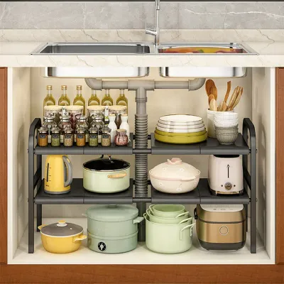 Flexible Layered Rack Under Sink Cabinet Organizer for Sundries Telescopic Holder Countertop Storage Shelf Under Sink