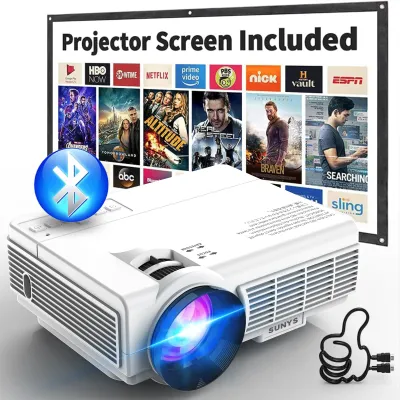 SUNYS MINI Portable Video Projector Bluetooth 4K 1080P With Screen Home Office Bedroom Use High Quality