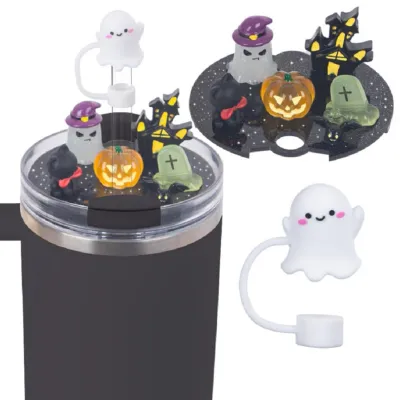 Halloween Lid Accessories Charms with Ghost Straw Tips Protector Replacement Cup Top Decor for Stanley 40oz Tumbler with Handle