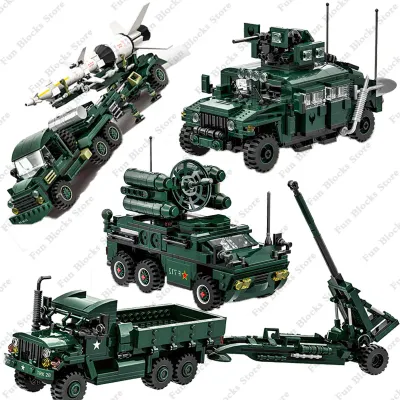 2024 Military Humvee Armor Vehicle M35a2 Truck Anti-aircraft missile vehicle Car Model Building Blocks Sets Hot Bricks Kids Toys