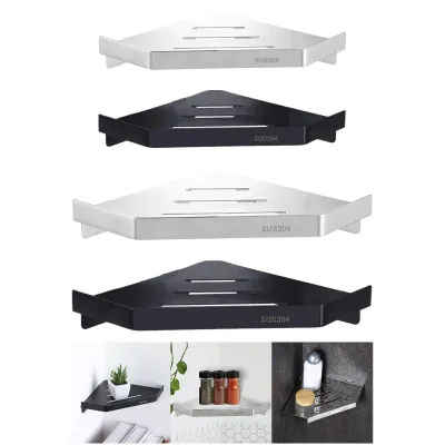 Wall Mounted Bathroom Corner Shelf Stainless Steel Adhesive Rustproof No-Drilling Shampoo Holder for Bathroom Storage Rack