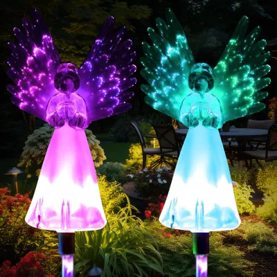 2Pcs Solar Garden Light Angel Solar Landscape Decorative Light Outdoor Waterproof Solar Pathway Lights Solar Lawn Stake Lamp