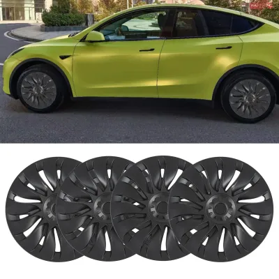 4 Pcs 19 Inch Wheel Hub Cap Matte Black Fully Wrap Rim Protector Trim High Strength for Tesla Model Y 2020 2021 2022 2023