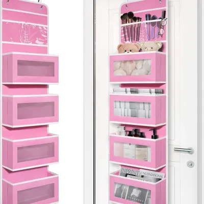 Over Door Organizer with 4 Large Pockets, Hanging Storage for Closet Bathroom Nursery Dorm, Pink