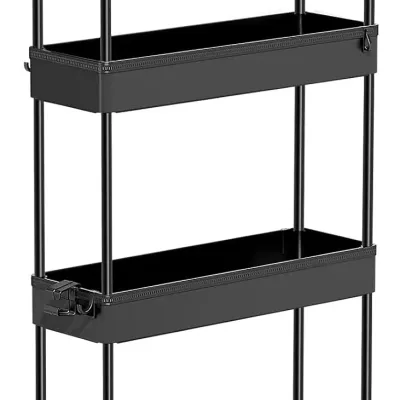 SPACEKEEPER Slim Rolling Storage Cart 4 Tier Bathroom Organizer Cart Mobile Shelving Unit Slide Out Utility Cart for Kitchen, Bthroom, Makeup, Craft, Laundry Narrow Places, Black