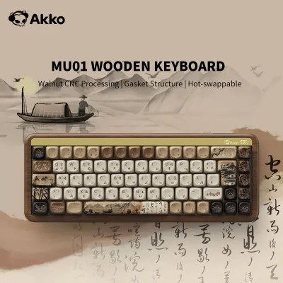 Akko MU01 Mountain Seclusion Wooden Mechanical Keyboard ISO-UK/DE Layout RGB Hot Swap BT/2.4G Wireless & Wired Gaming Keyboard