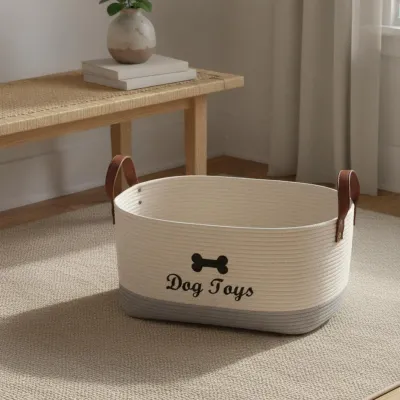Cotton Rope Basket Versatile Woven Pet Toy Bin Pet Supplies Organizer Large Capacity Home Organization Handmade for Nursery