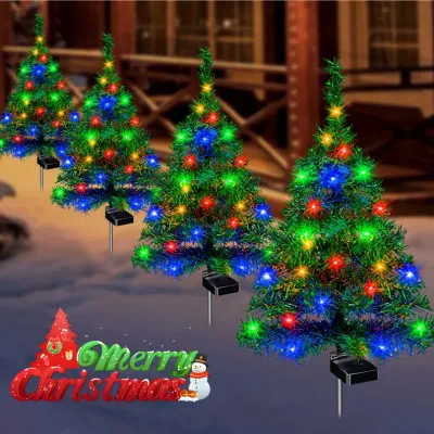 Solar Christmas Tree Garden Stake Lights Outdoor Waterproof Xmas Pathway Lights Prelit Yard Stake for Christmas Patio Yard Decor
