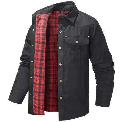 Men's Jackets Spring Flannel Lined Shirt Coat Shacket Casual Snap Button Overshirt Western Cowboy Style High Quality Top US Size
