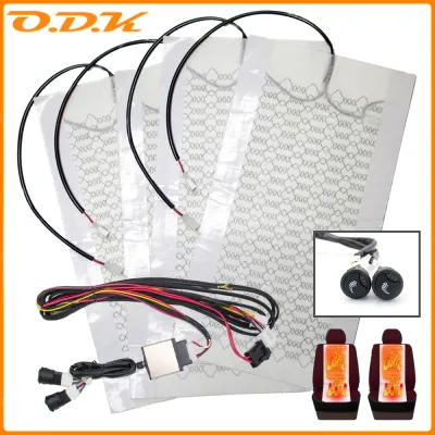 Car Seat Heater Universal 12V Carbon Fiber Car Heat Pads 3 Level Heated Round Cushion Switch Kit Winter Warmer Seat Cover Set
