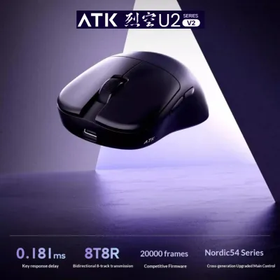 NEW ATK U2 V2 Mini Ultimate Wireless Gaming Mouse Tri-model Lightweight PAW3950Ultra 8KHz 500mAh Custom Ergonomic E-sports Mouse