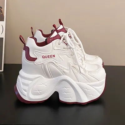Autumn Winter Warm Chunky Sneakers Women Lace Up Platform Sports Shoes Woman Thick Bottom High Heels Female 10CM Wedges Sneakers