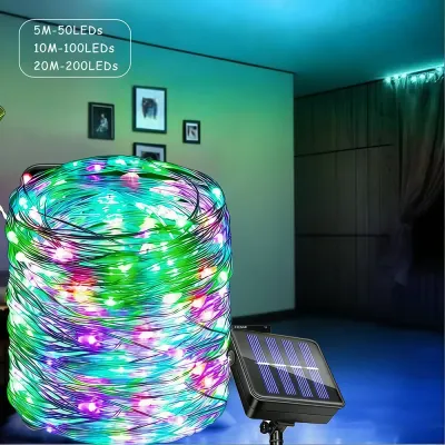 LED Solar String Lights Outdoor Fairy Christmas Lights 8 Modes Waterproof Tree Lights for Garden Patio Party Balcony Xmas Decor
